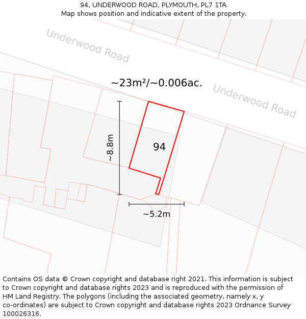 94, UNDERWOOD ROAD, PLYMOUTH, PL7 1TA: Plot and title map