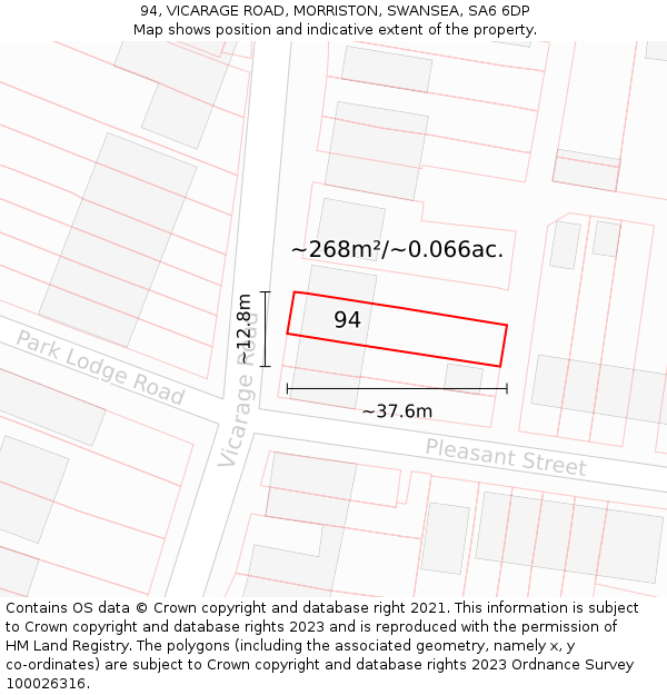 94, VICARAGE ROAD, MORRISTON, SWANSEA, SA6 6DP: Plot and title map