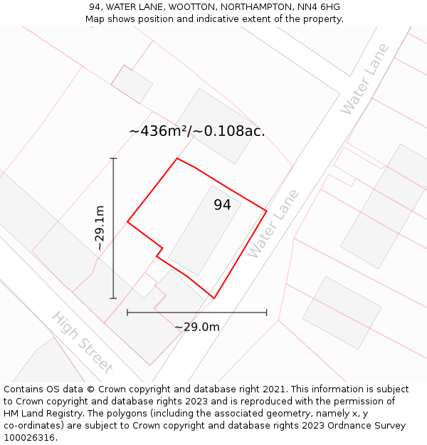 94, WATER LANE, WOOTTON, NORTHAMPTON, NN4 6HG: Plot and title map