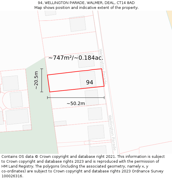 94, WELLINGTON PARADE, WALMER, DEAL, CT14 8AD: Plot and title map