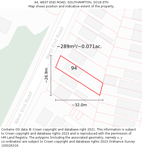 94, WEST END ROAD, SOUTHAMPTON, SO18 6TN: Plot and title map