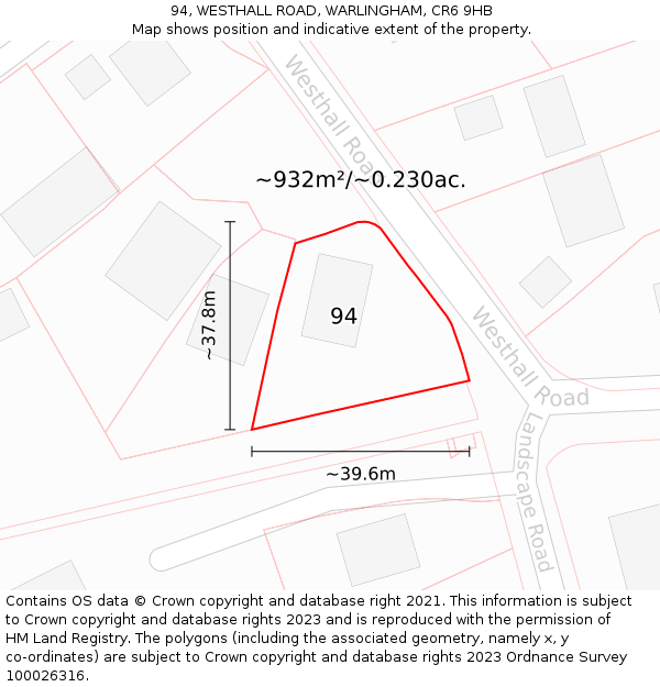 94, WESTHALL ROAD, WARLINGHAM, CR6 9HB: Plot and title map