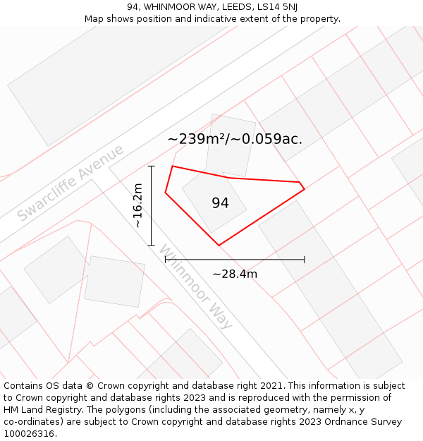 94, WHINMOOR WAY, LEEDS, LS14 5NJ: Plot and title map