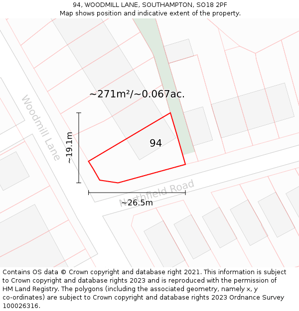 94, WOODMILL LANE, SOUTHAMPTON, SO18 2PF: Plot and title map