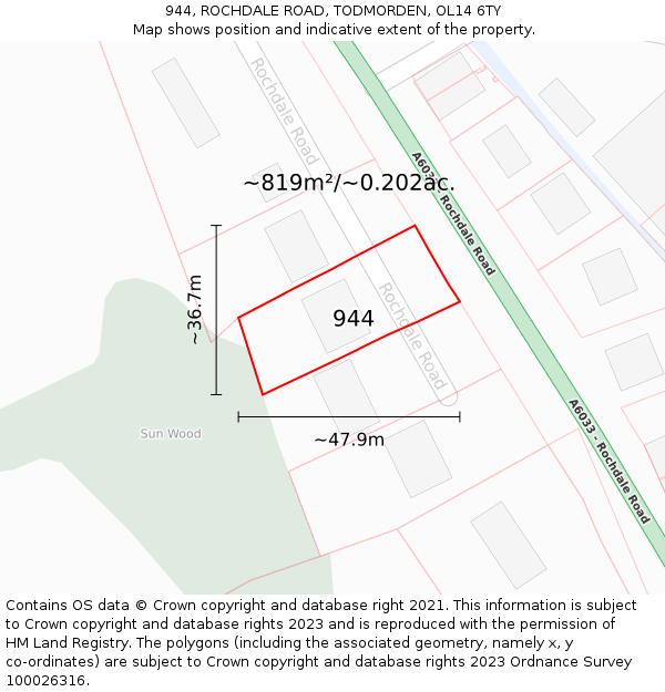 944, ROCHDALE ROAD, TODMORDEN, OL14 6TY: Plot and title map