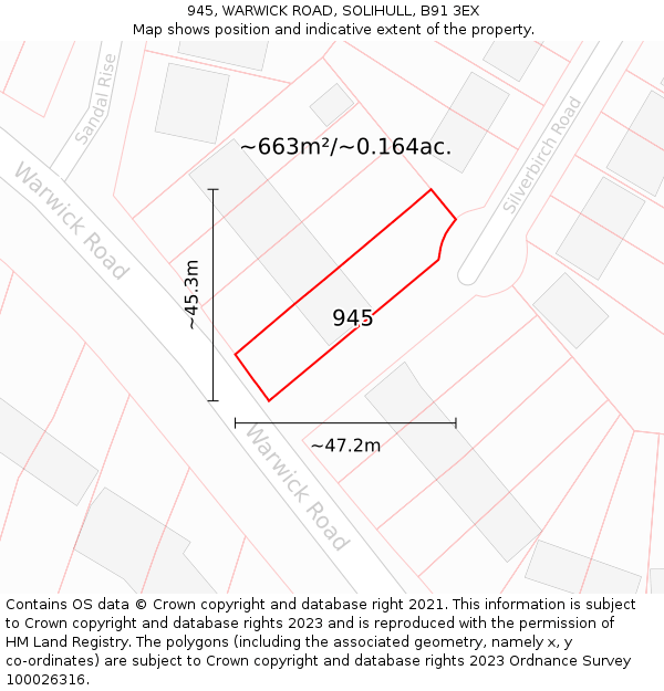 945, WARWICK ROAD, SOLIHULL, B91 3EX: Plot and title map