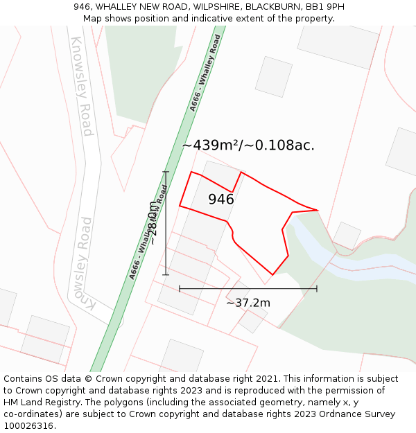 946, WHALLEY NEW ROAD, WILPSHIRE, BLACKBURN, BB1 9PH: Plot and title map