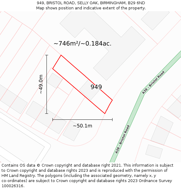 949, BRISTOL ROAD, SELLY OAK, BIRMINGHAM, B29 6ND: Plot and title map