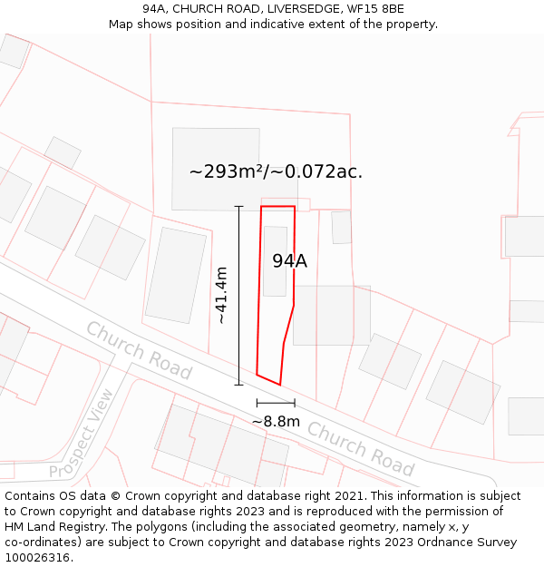 94A, CHURCH ROAD, LIVERSEDGE, WF15 8BE: Plot and title map