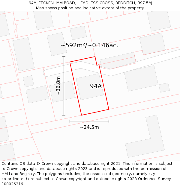 94A, FECKENHAM ROAD, HEADLESS CROSS, REDDITCH, B97 5AJ: Plot and title map