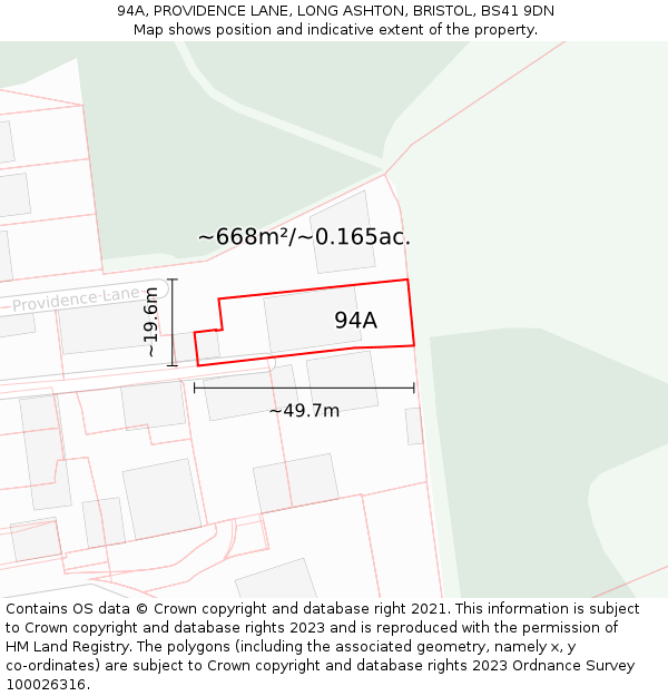 94A, PROVIDENCE LANE, LONG ASHTON, BRISTOL, BS41 9DN: Plot and title map