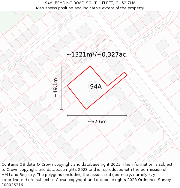 94A, READING ROAD SOUTH, FLEET, GU52 7UA: Plot and title map