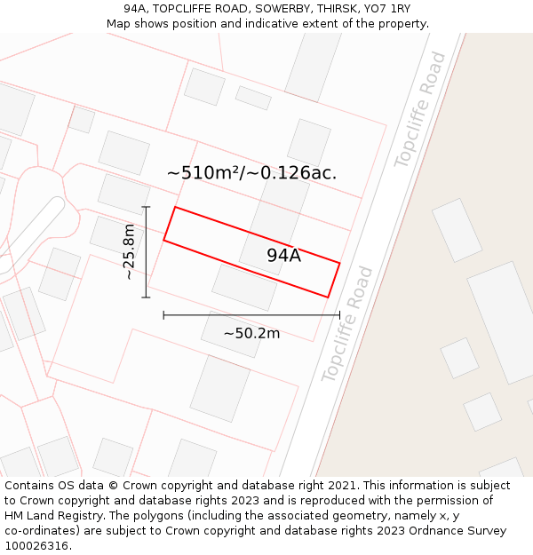 94A, TOPCLIFFE ROAD, SOWERBY, THIRSK, YO7 1RY: Plot and title map