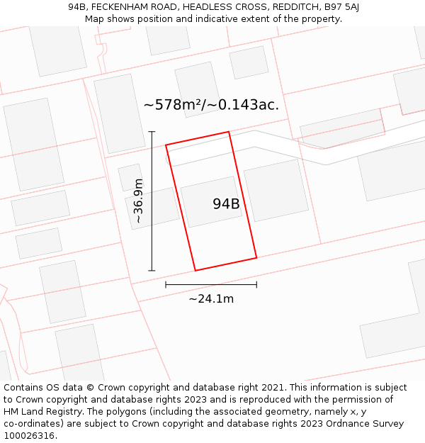 94B, FECKENHAM ROAD, HEADLESS CROSS, REDDITCH, B97 5AJ: Plot and title map
