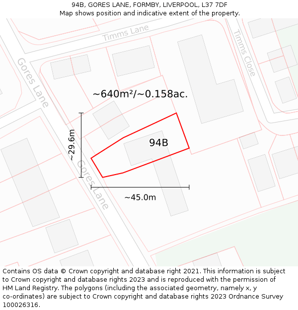 94B, GORES LANE, FORMBY, LIVERPOOL, L37 7DF: Plot and title map