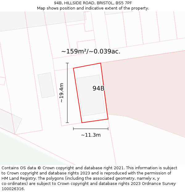 94B, HILLSIDE ROAD, BRISTOL, BS5 7PF: Plot and title map