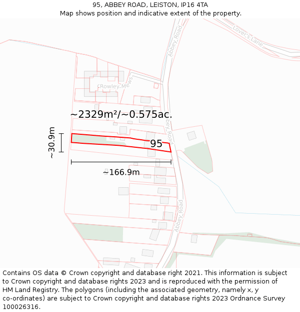 95, ABBEY ROAD, LEISTON, IP16 4TA: Plot and title map