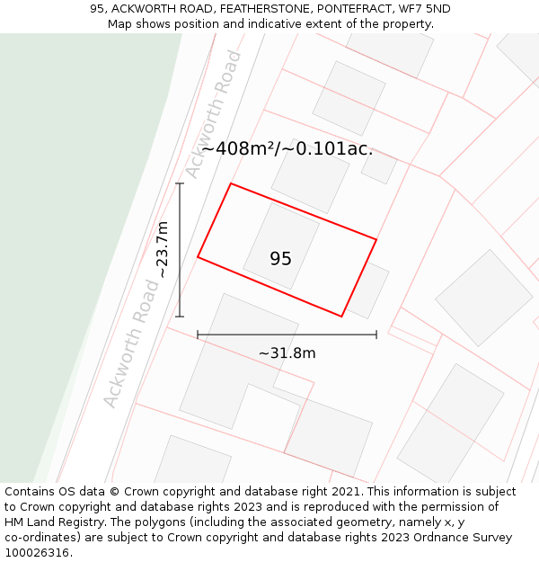 95, ACKWORTH ROAD, FEATHERSTONE, PONTEFRACT, WF7 5ND: Plot and title map