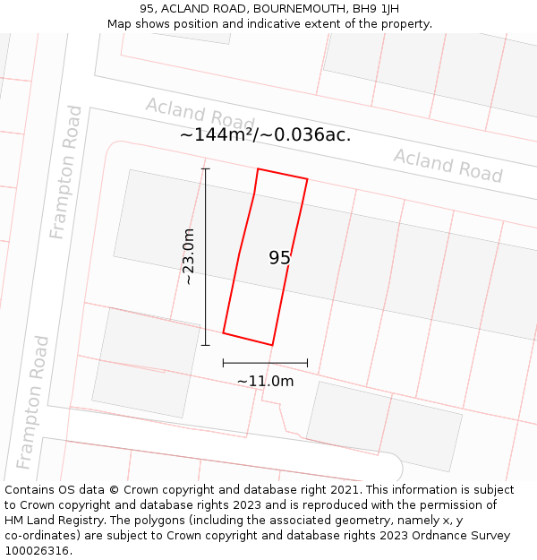 95, ACLAND ROAD, BOURNEMOUTH, BH9 1JH: Plot and title map