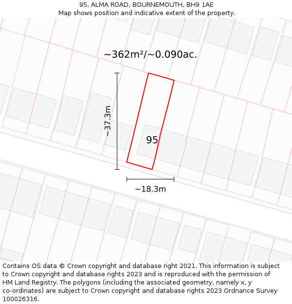 95, ALMA ROAD, BOURNEMOUTH, BH9 1AE: Plot and title map