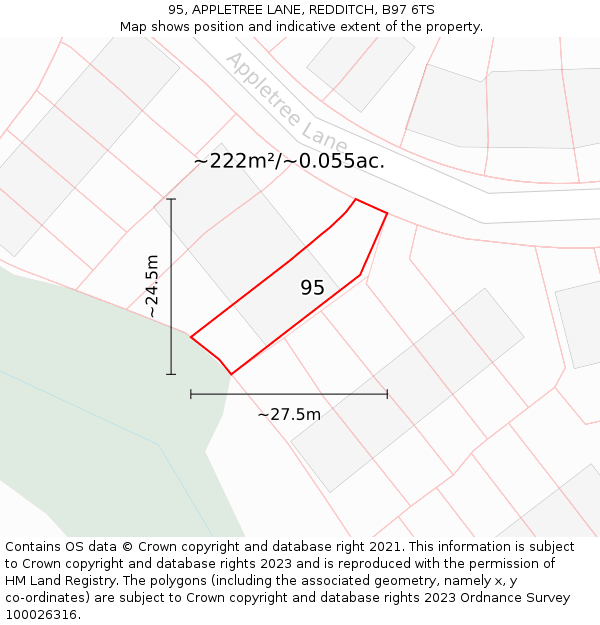 95, APPLETREE LANE, REDDITCH, B97 6TS: Plot and title map