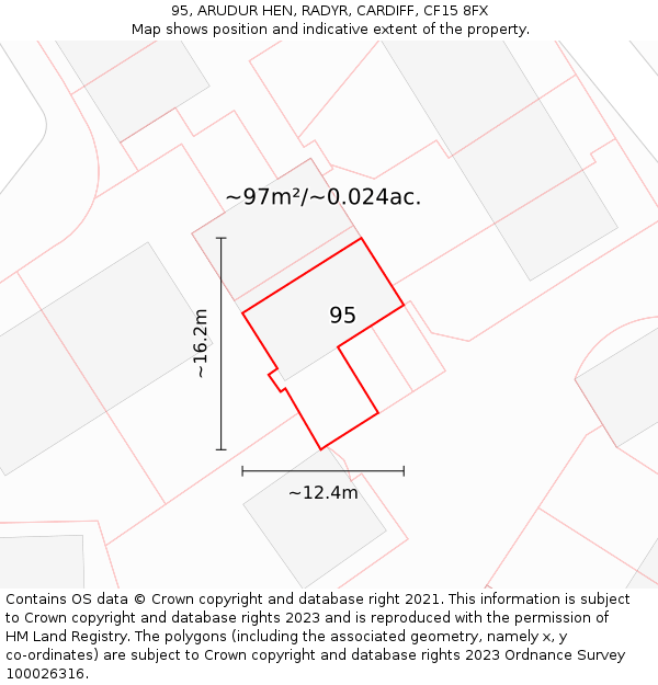 95, ARUDUR HEN, RADYR, CARDIFF, CF15 8FX: Plot and title map