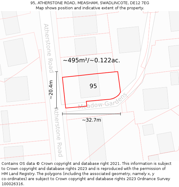 95, ATHERSTONE ROAD, MEASHAM, SWADLINCOTE, DE12 7EG: Plot and title map