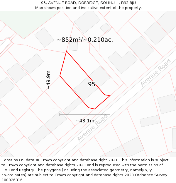 95, AVENUE ROAD, DORRIDGE, SOLIHULL, B93 8JU: Plot and title map