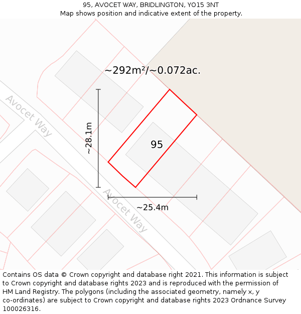 95, AVOCET WAY, BRIDLINGTON, YO15 3NT: Plot and title map