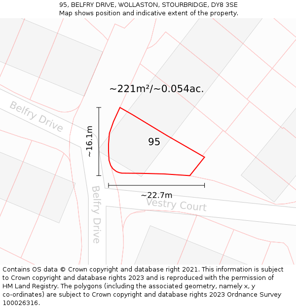 95, BELFRY DRIVE, WOLLASTON, STOURBRIDGE, DY8 3SE: Plot and title map