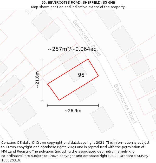 95, BEVERCOTES ROAD, SHEFFIELD, S5 6HB: Plot and title map