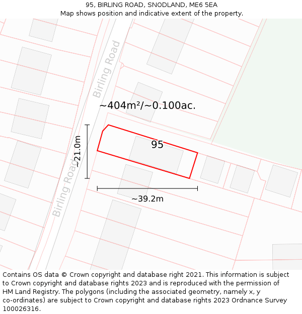 95, BIRLING ROAD, SNODLAND, ME6 5EA: Plot and title map