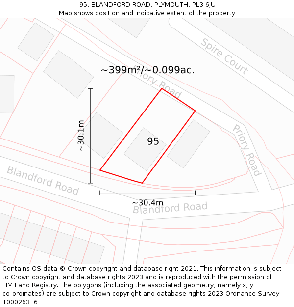 95, BLANDFORD ROAD, PLYMOUTH, PL3 6JU: Plot and title map