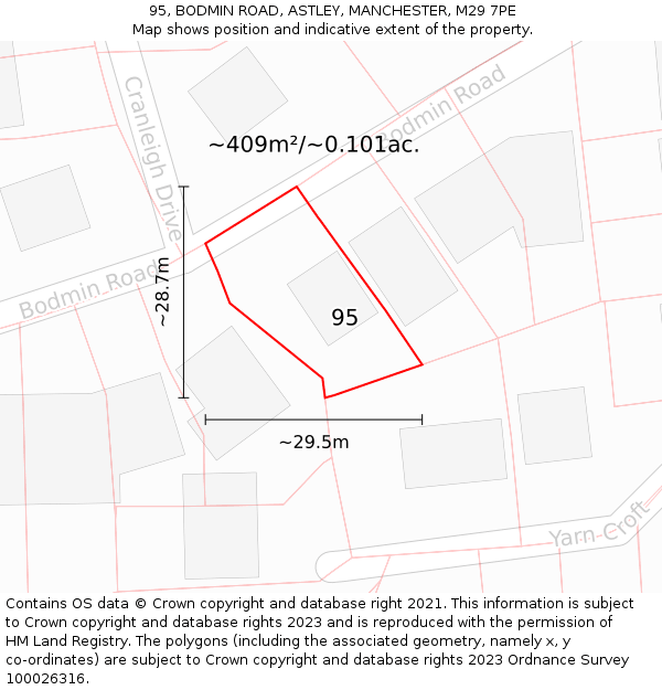 95, BODMIN ROAD, ASTLEY, MANCHESTER, M29 7PE: Plot and title map