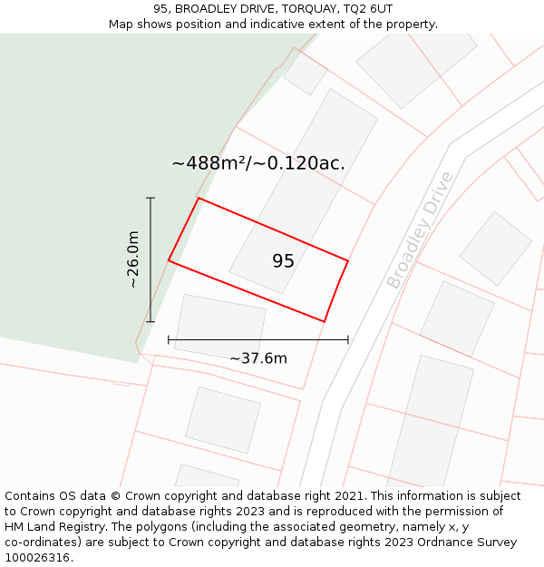 95, BROADLEY DRIVE, TORQUAY, TQ2 6UT: Plot and title map