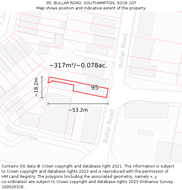 95, BULLAR ROAD, SOUTHAMPTON, SO18 1GT: Plot and title map