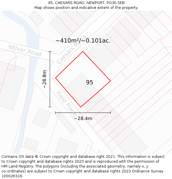 95, CAESARS ROAD, NEWPORT, PO30 5EB: Plot and title map