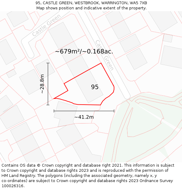 95, CASTLE GREEN, WESTBROOK, WARRINGTON, WA5 7XB: Plot and title map