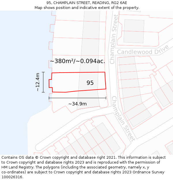 95, CHAMPLAIN STREET, READING, RG2 6AE: Plot and title map