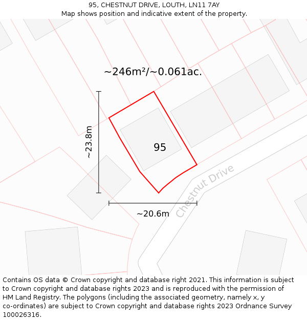 95, CHESTNUT DRIVE, LOUTH, LN11 7AY: Plot and title map