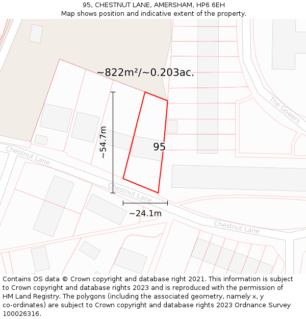 95, CHESTNUT LANE, AMERSHAM, HP6 6EH: Plot and title map