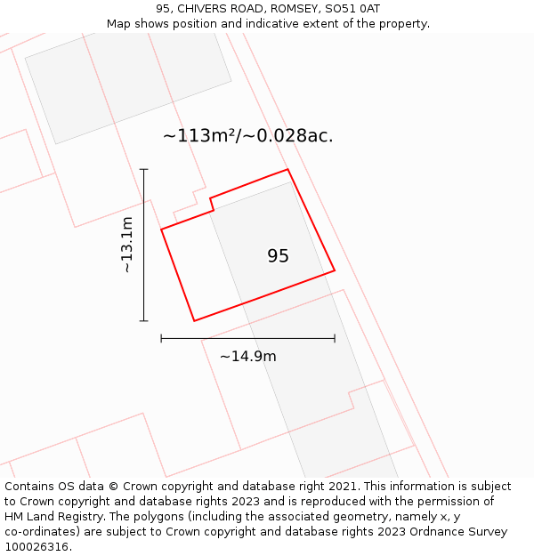 95, CHIVERS ROAD, ROMSEY, SO51 0AT: Plot and title map