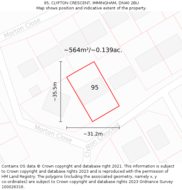 95, CLYFTON CRESCENT, IMMINGHAM, DN40 2BU: Plot and title map