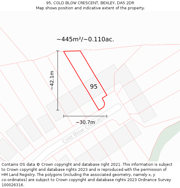 95, COLD BLOW CRESCENT, BEXLEY, DA5 2DR: Plot and title map