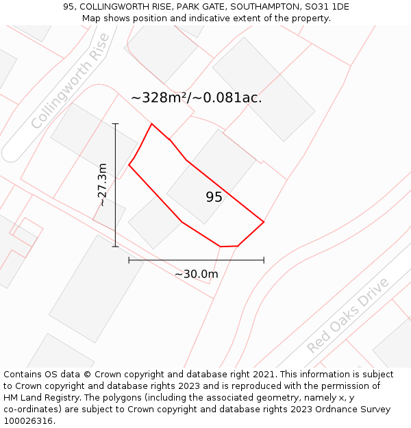 95, COLLINGWORTH RISE, PARK GATE, SOUTHAMPTON, SO31 1DE: Plot and title map