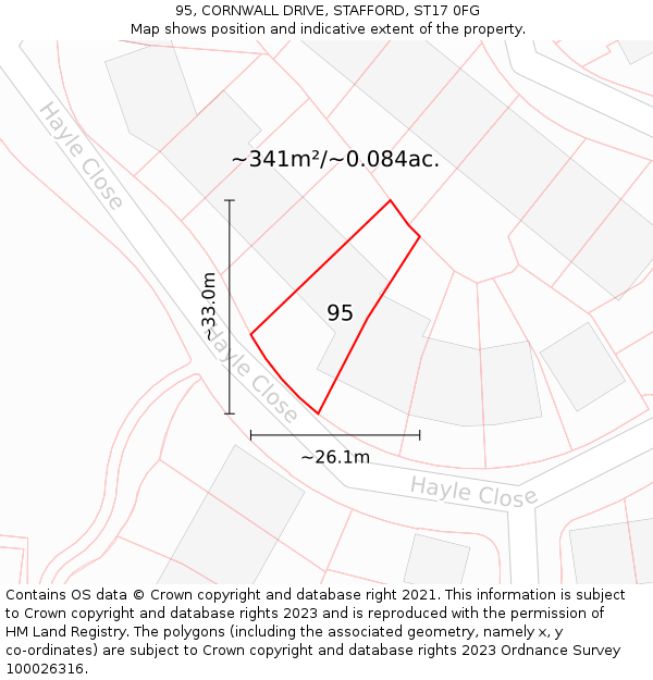 95, CORNWALL DRIVE, STAFFORD, ST17 0FG: Plot and title map