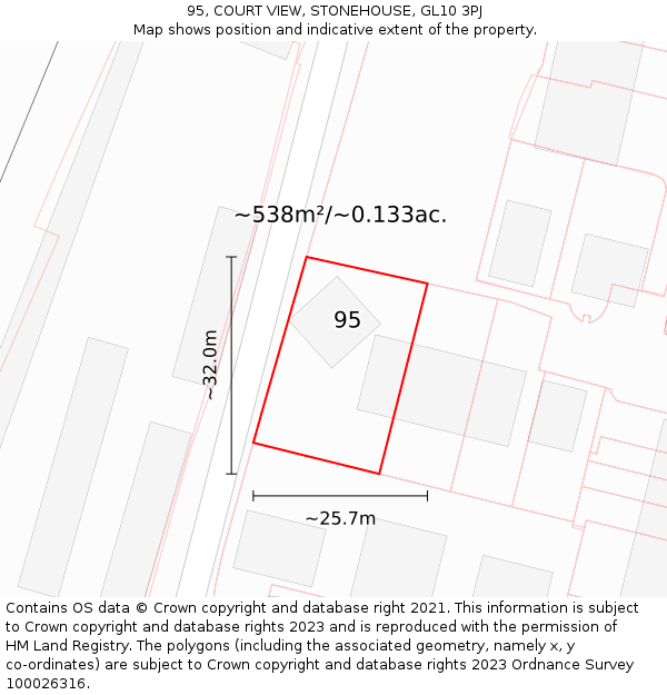 95, COURT VIEW, STONEHOUSE, GL10 3PJ: Plot and title map