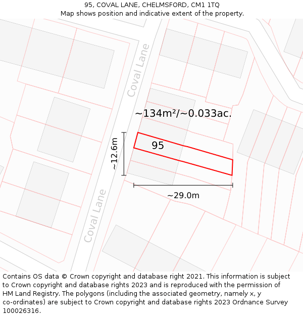 95, COVAL LANE, CHELMSFORD, CM1 1TQ: Plot and title map