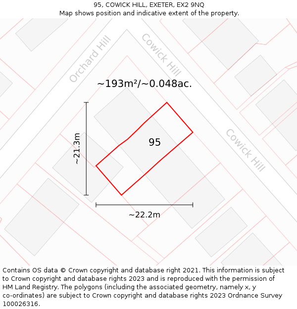 95, COWICK HILL, EXETER, EX2 9NQ: Plot and title map