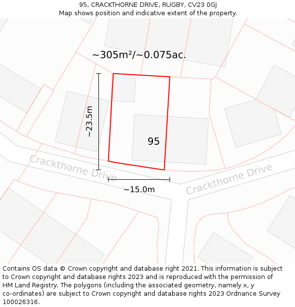 95, CRACKTHORNE DRIVE, RUGBY, CV23 0GJ: Plot and title map